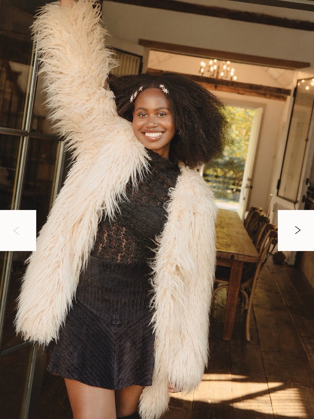 Free People Cream Faux-Fur Renata Coat